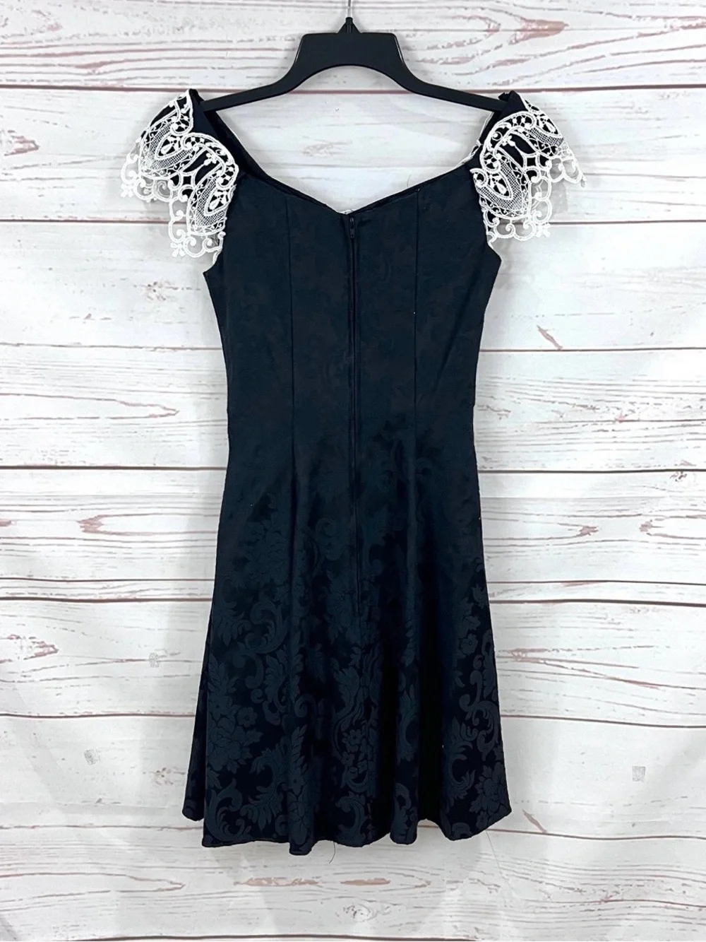 Jessica McClintock Black One-Shoulder Dress with White Lace Appliqué - Picture 6 of 10